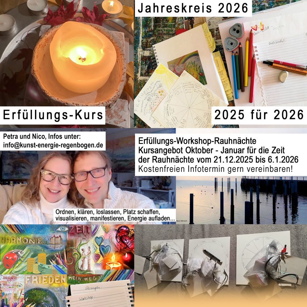 Collage zu den Kursinhalten des Erfüllungs-Workshop-Rauhnächte